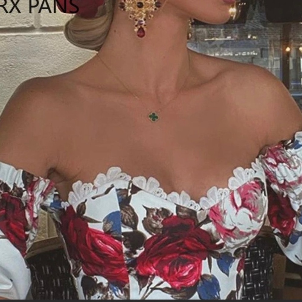 Vintage Floral Lace Trim Off Shoulder Midi Dress